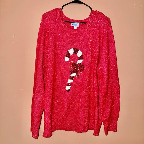 Rockin Around Women's Sequin Candy Cane Christmas Sweater Red - Size XXL - Picture 4 of 8
